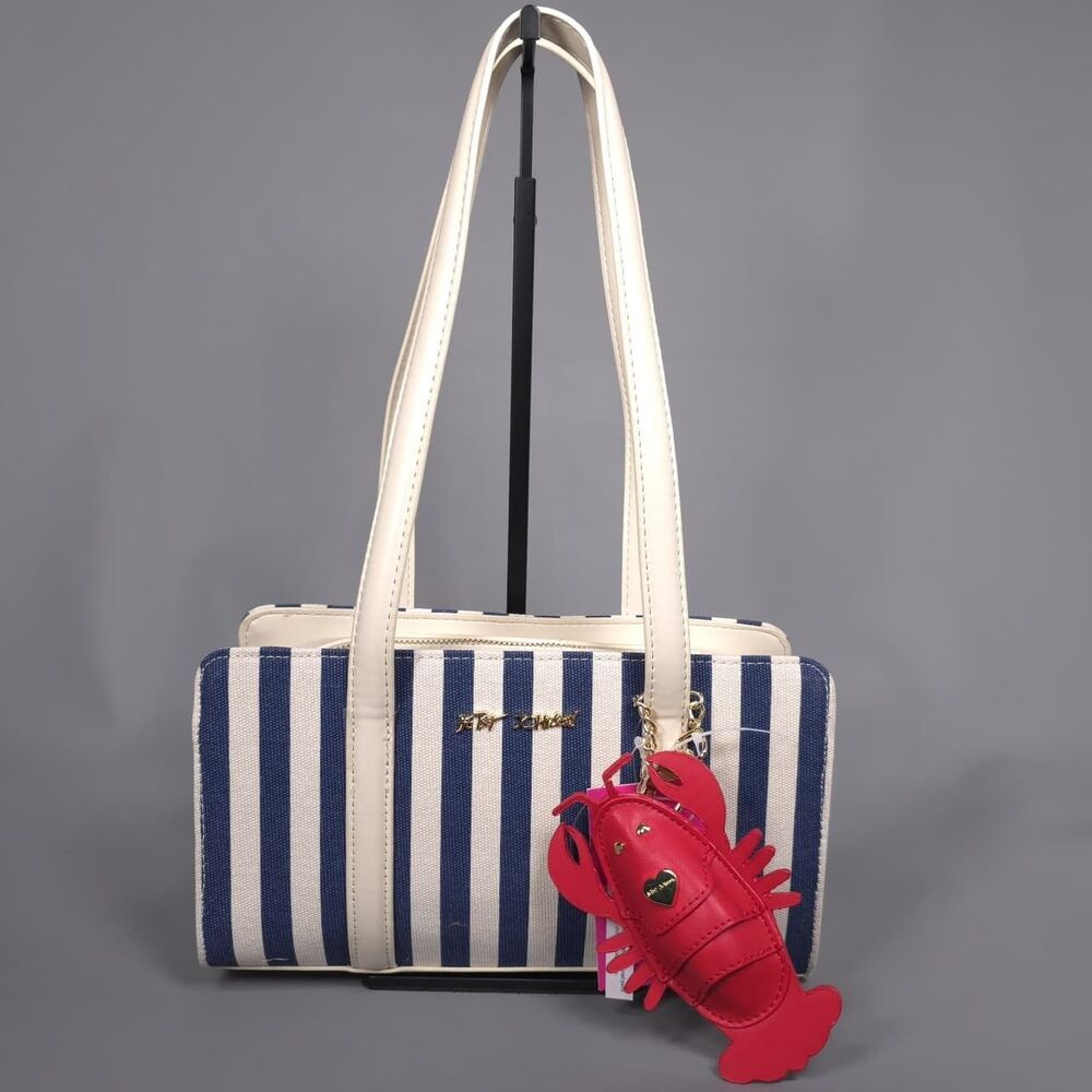BETSY JOHNSON Women's New Shoulder Bag Nautical Striped Lobster Charm BM30640